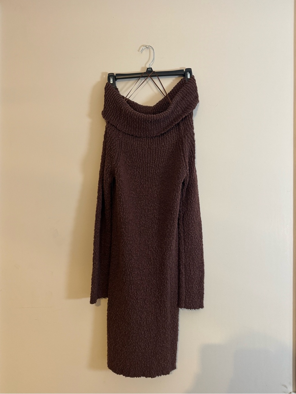 Cozy Off-Shoulder Brown Sweater Dress